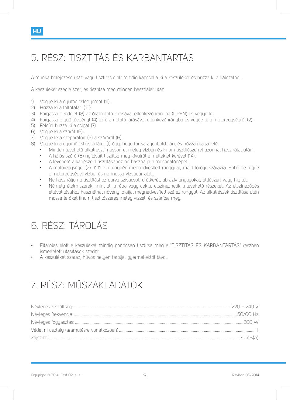 Rész: tisztítás és karbantartás, Rész: tárolás, Rész: műszaki adatok | Philco PHJE 5020 User Manual | Page 44 / 60