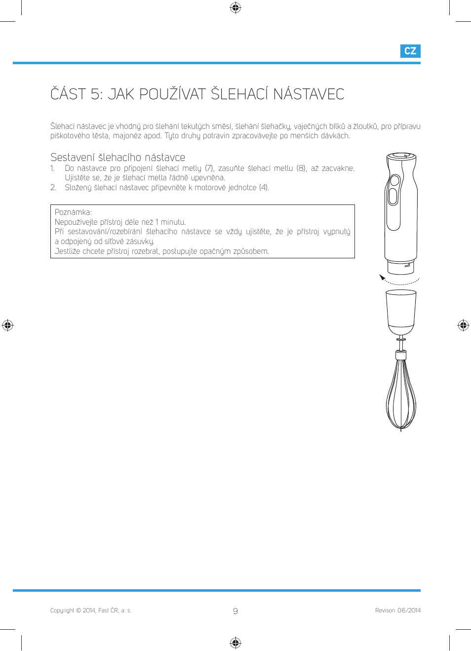 Část 5: jak používat šlehací nástavec, Sestavení šlehacího nástavce | Philco PHHB 6603 User Manual | Page 23 / 62