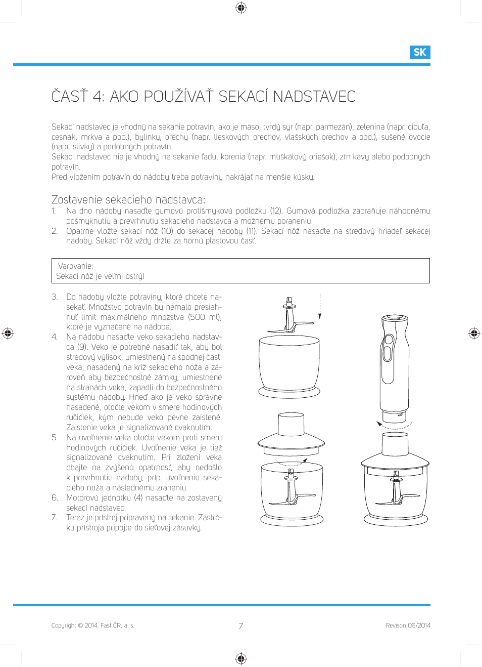 Časť 4: ako používať sekací nadstavec, Zostavenie sekacieho nadstavca | Philco PHHB 6603 User Manual | Page 33 / 62