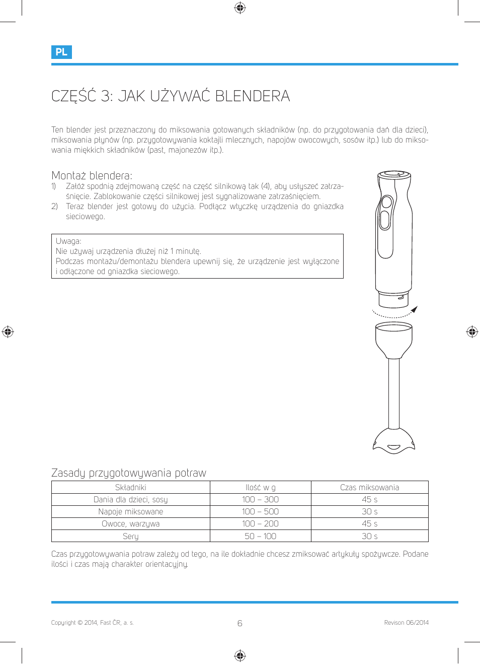 Część 3: jak używać blendera, Montaż blendera, Zasady przygotowywania potraw | Philco PHHB 6603 User Manual | Page 56 / 62