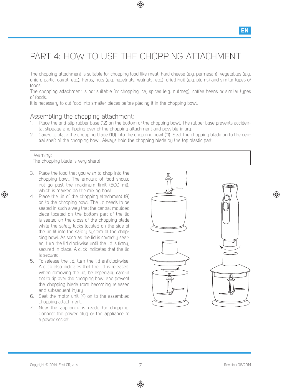 Part 4: how to use the chopping attachment, Assembling the chopping attachment | Philco PHHB 6603 User Manual | Page 9 / 62