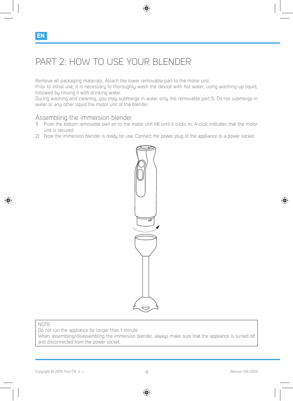 Part 2: how to use your blender, Assembling the immersion blender | Philco PHHB 6601 User Manual | Page 6 / 44