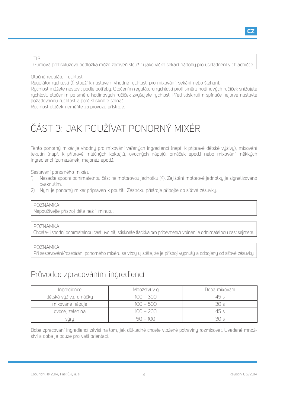 Část 3: jak používat ponorný mixér, Průvodce zpracováním ingrediencí | Philco PHHB 6611 User Manual | Page 15 / 48