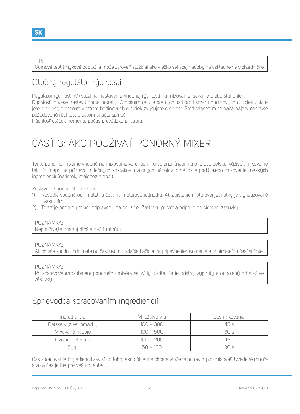Časť 3: ako používať ponorný mixér, Otočný regulátor rýchlosti, Sprievodca spracovaním ingrediencií | Philco PHHB 6611 User Manual | Page 24 / 48