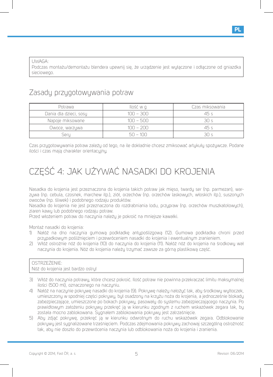 Część 4: jak używać nasadki do krojenia, Zasady przygotowywania potraw | Philco PHHB 6611 User Manual | Page 43 / 48