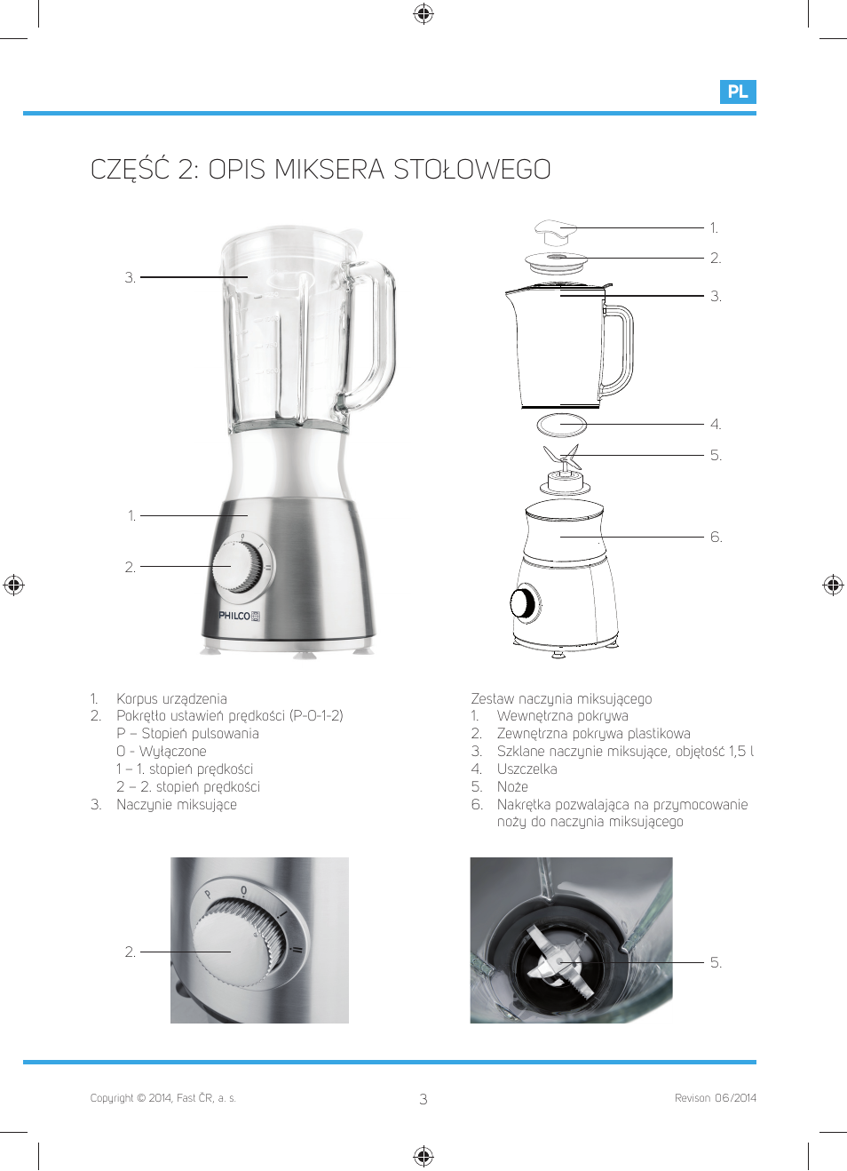 Część 2: opis miksera stołowego | Philco PHTB 6001 User Manual | Page 37 / 42