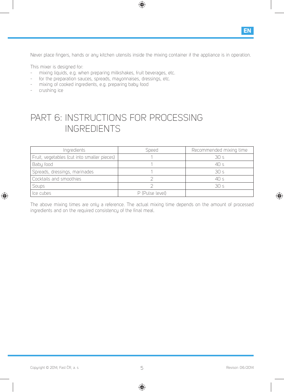 Part 6: instructions for processing ingredients | Philco PHTB 6001 User Manual | Page 7 / 42