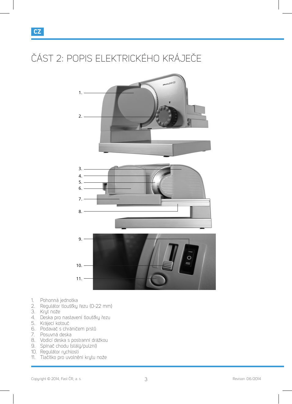 Část 2: popis elektrického kráječe | Philco PHFS 8000 User Manual | Page 12 / 40