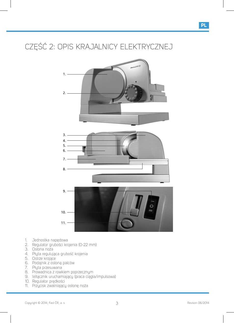 Część 2: opis krajalnicy elektrycznej | Philco PHFS 8000 User Manual | Page 33 / 40