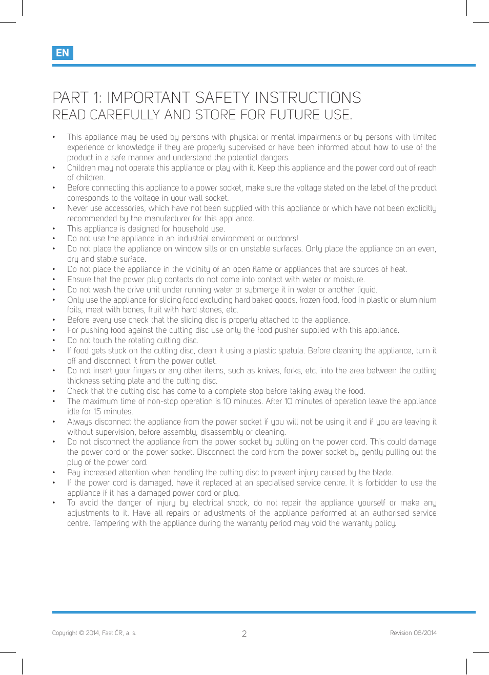 Part 1: important safety instructions, Read carefully and store for future use | Philco PHFS 8000 User Manual | Page 4 / 40