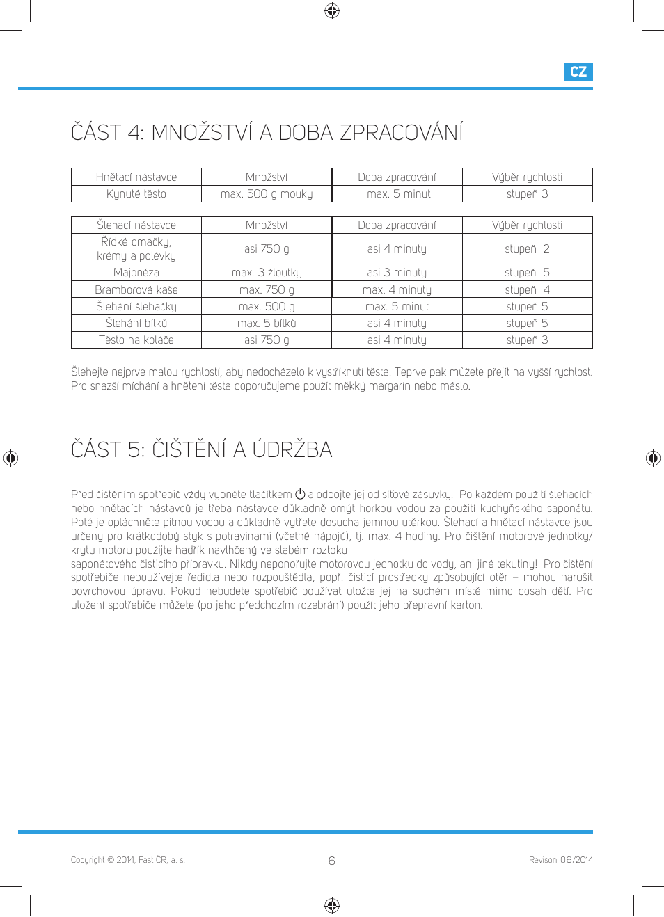 Část 4: množství a doba zpracování, Část 5: čištění a údržba | Philco PHHM 6301 User Manual | Page 17 / 48