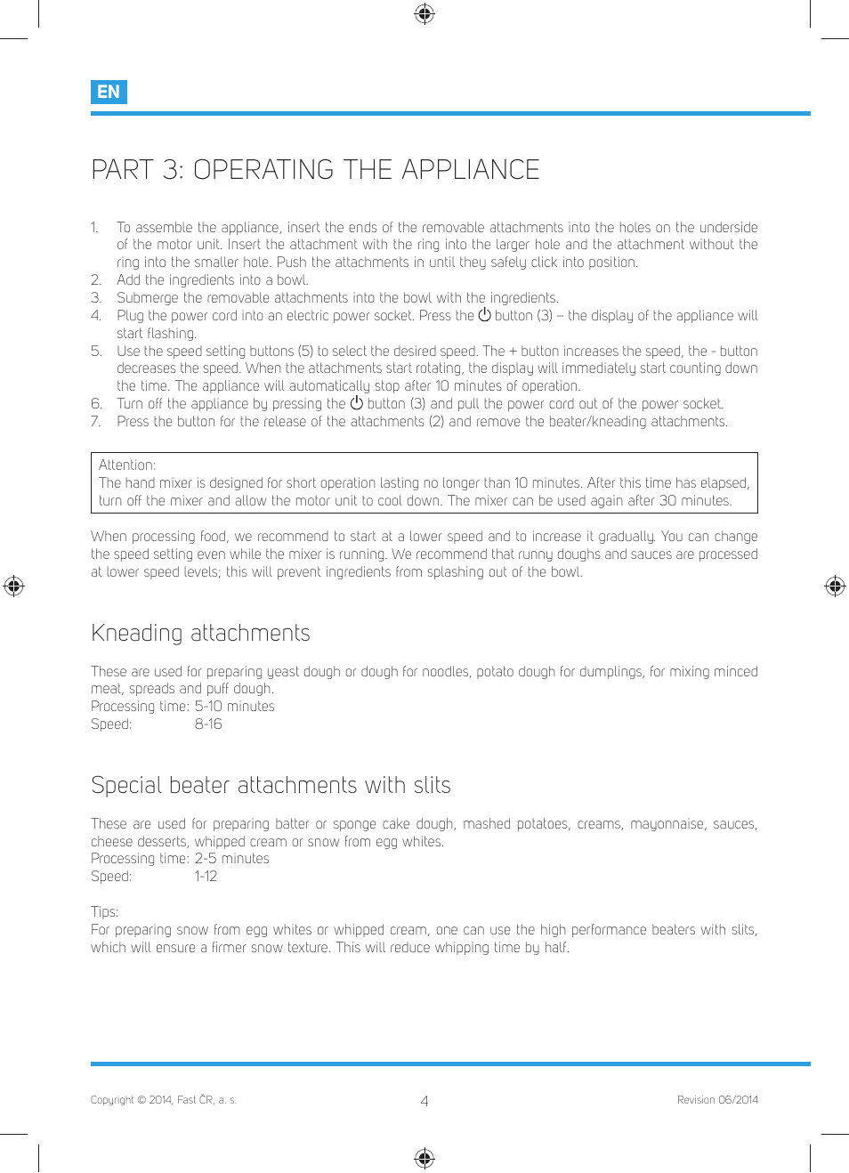 Part 3: operating the appliance, Kneading attachments, Special beater attachments with slits | Philco PHHM 6301 User Manual | Page 6 / 48