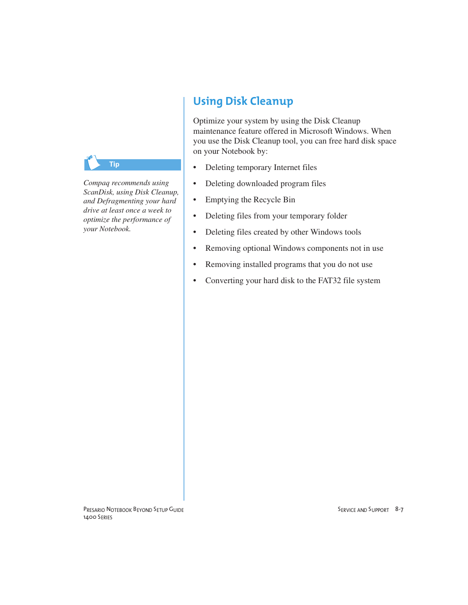 Using disk cleanup | Compaq 1400 User Manual | Page 105 / 164