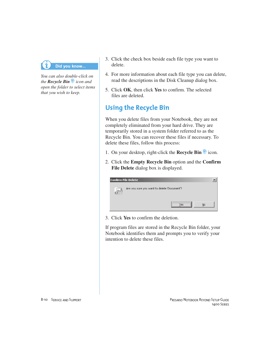 Using the recycle bin | Compaq 1400 User Manual | Page 108 / 164