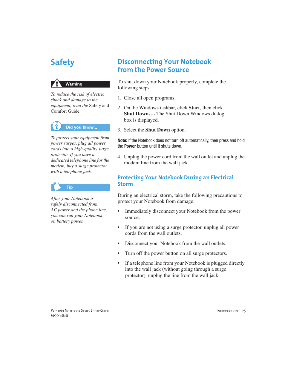 Safety | Compaq 1400 User Manual | Page 11 / 164