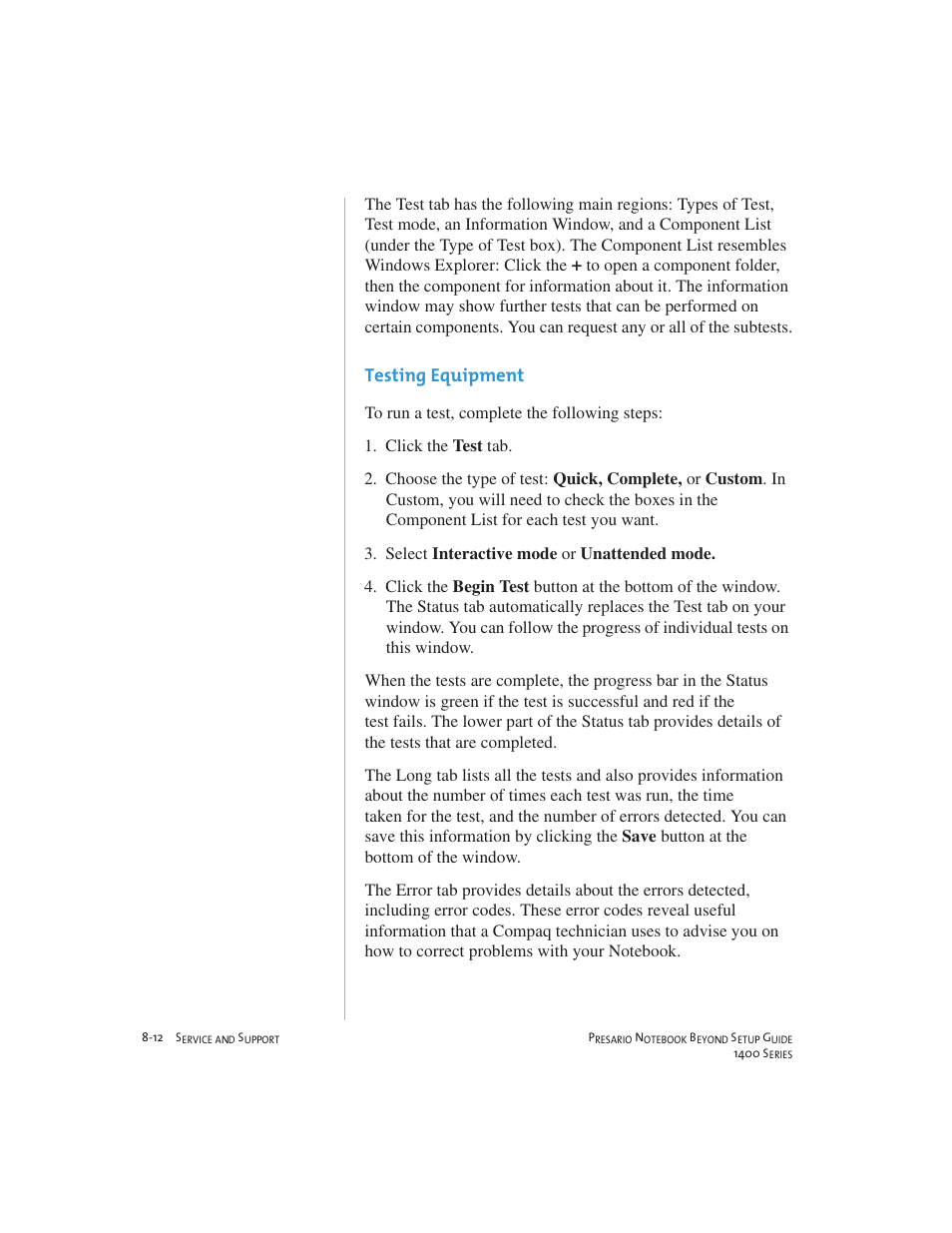 Testing equipment | Compaq 1400 User Manual | Page 110 / 164