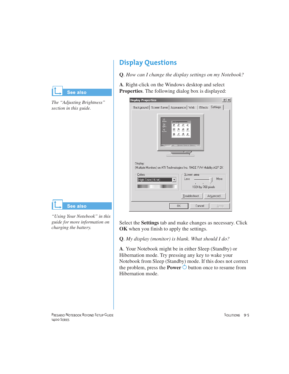 Display questions | Compaq 1400 User Manual | Page 119 / 164