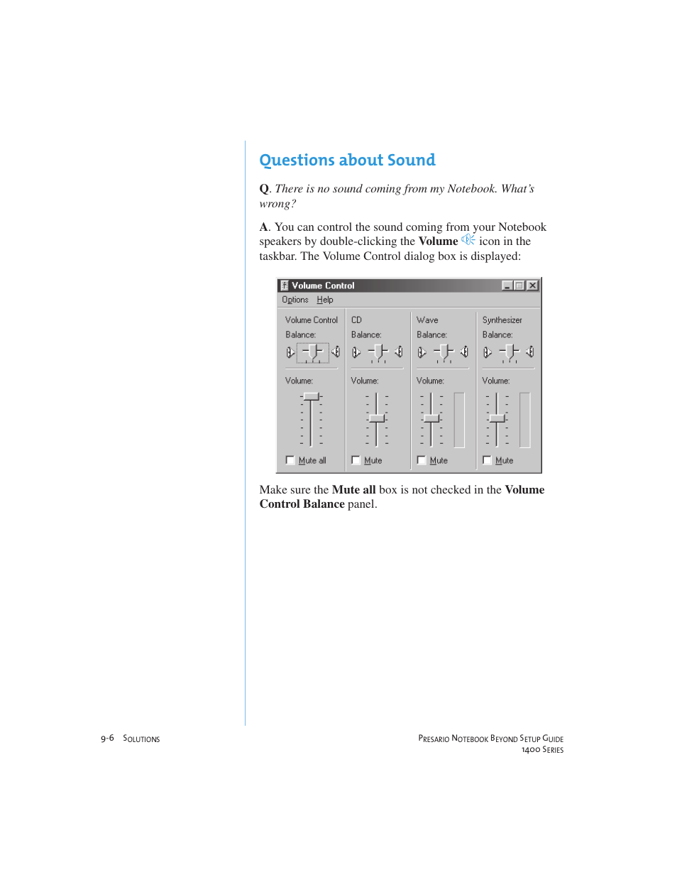 Questions about sound | Compaq 1400 User Manual | Page 120 / 164