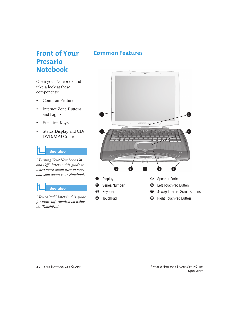 Common features | Compaq 1400 User Manual | Page 14 / 164