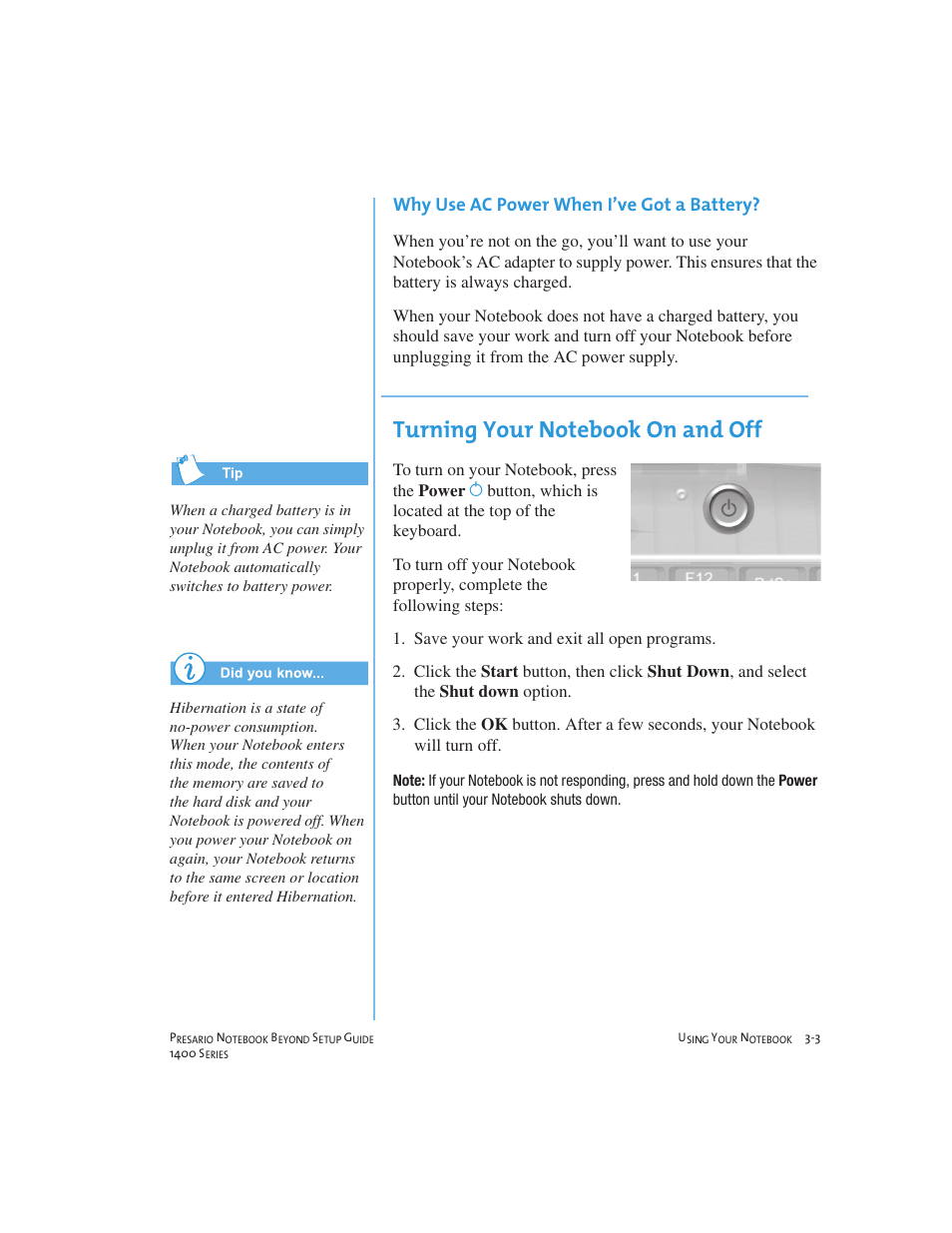 Why use ac power when ive got a battery | Compaq 1400 User Manual | Page 23 / 164