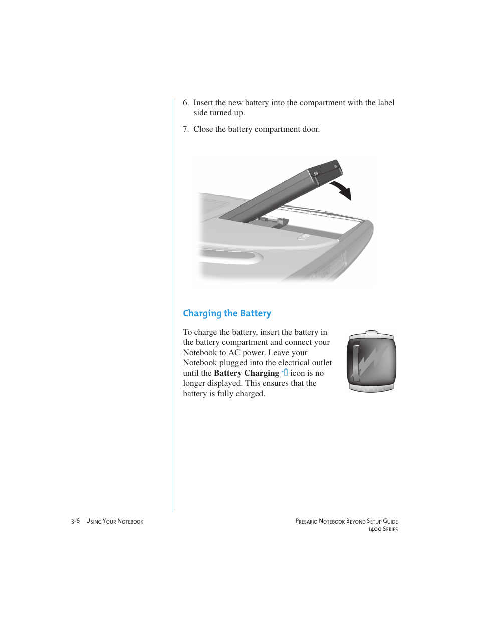 Charging the battery | Compaq 1400 User Manual | Page 26 / 164