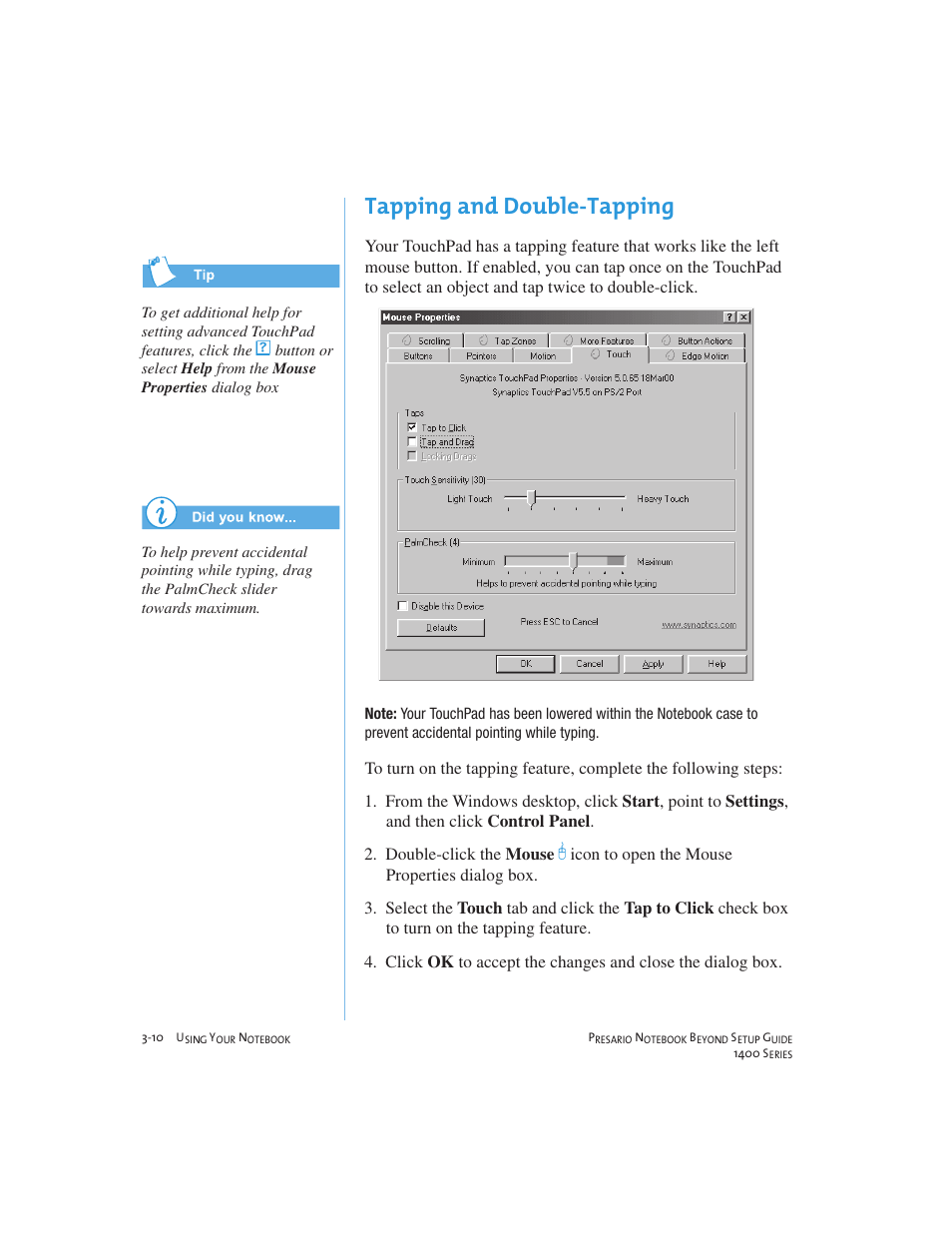 Tapping and double-tapping | Compaq 1400 User Manual | Page 30 / 164