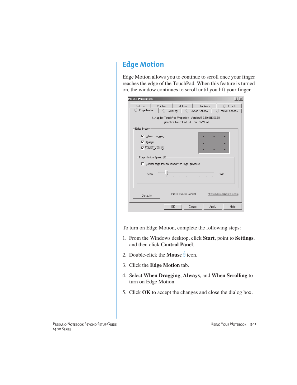 Edge motion | Compaq 1400 User Manual | Page 31 / 164