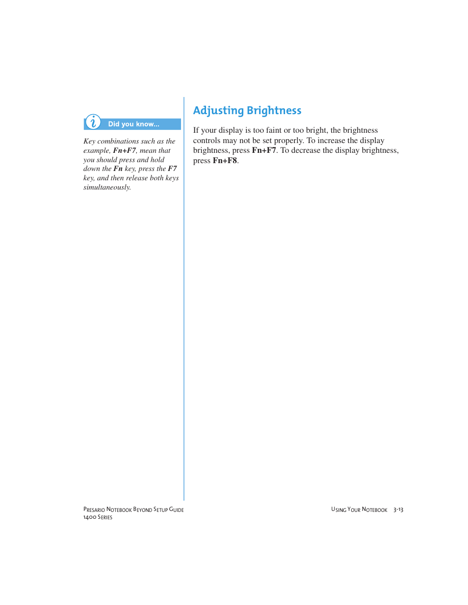 Adjusting brightness | Compaq 1400 User Manual | Page 33 / 164