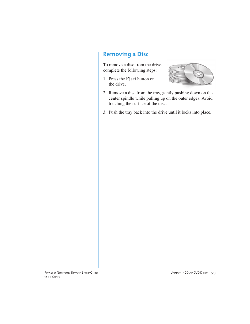 Removing a disc | Compaq 1400 User Manual | Page 53 / 164