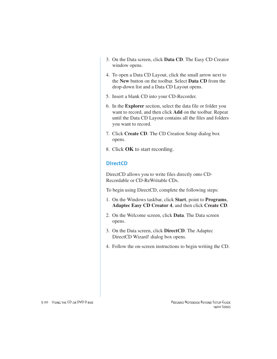 Lick ok to start recording. directcd | Compaq 1400 User Manual | Page 70 / 164