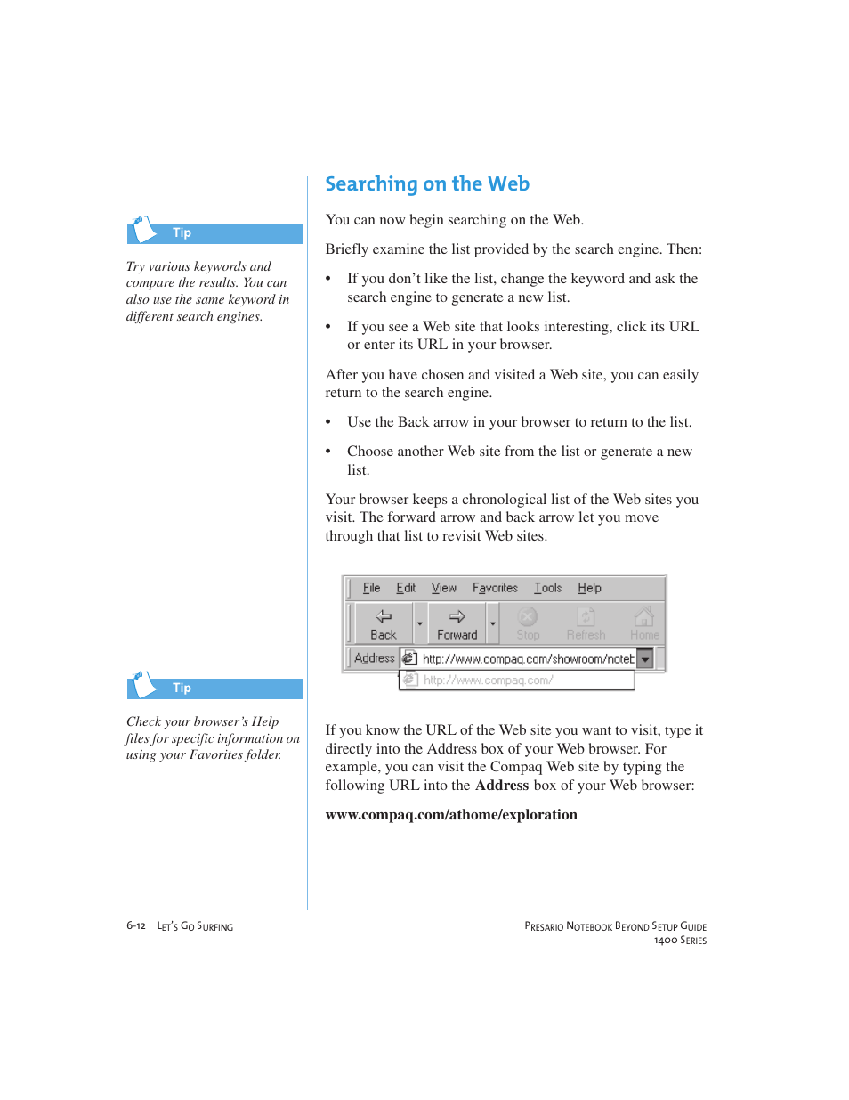 Searching on the web | Compaq 1400 User Manual | Page 86 / 164