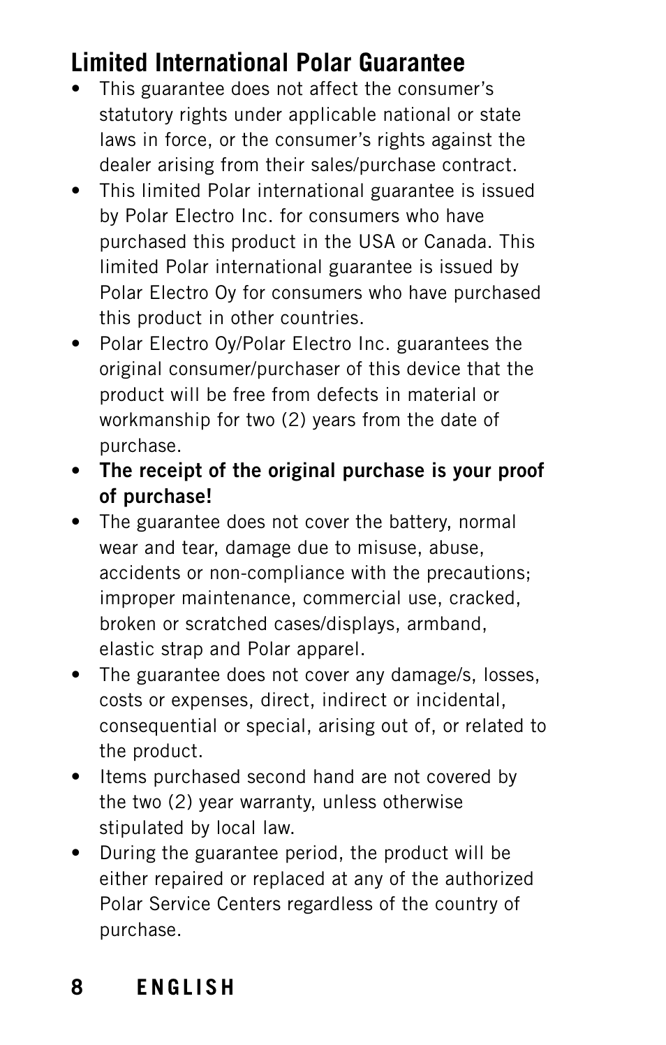 Limited international polar guarantee | POLAR Stride Sensor BT Smart User Manual | Page 10 / 18