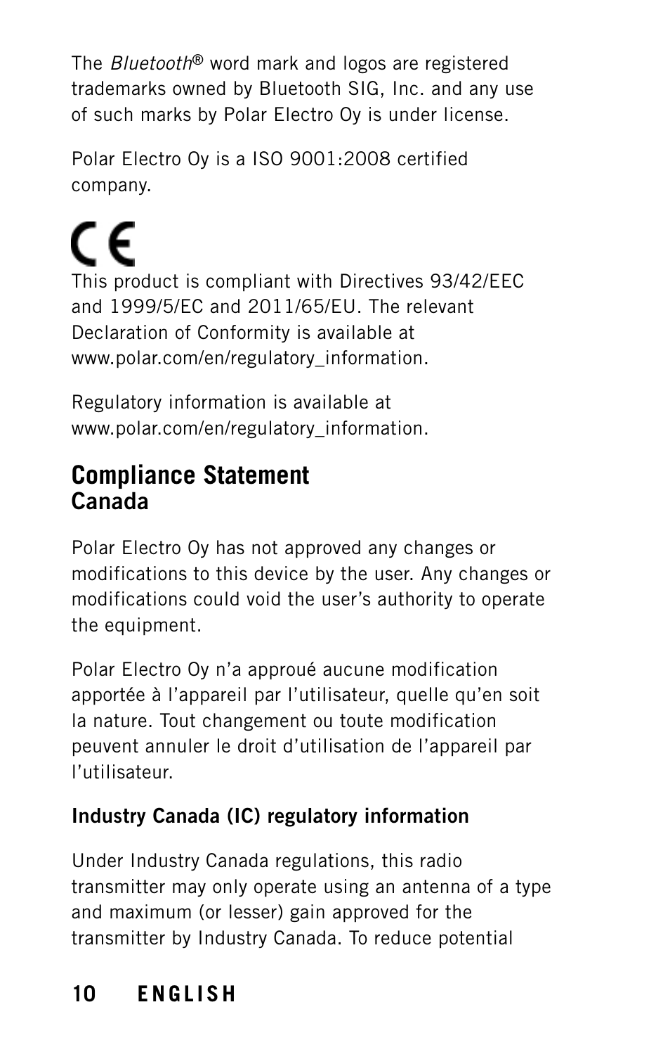 Compliance statement | POLAR Stride Sensor BT Smart User Manual | Page 12 / 18