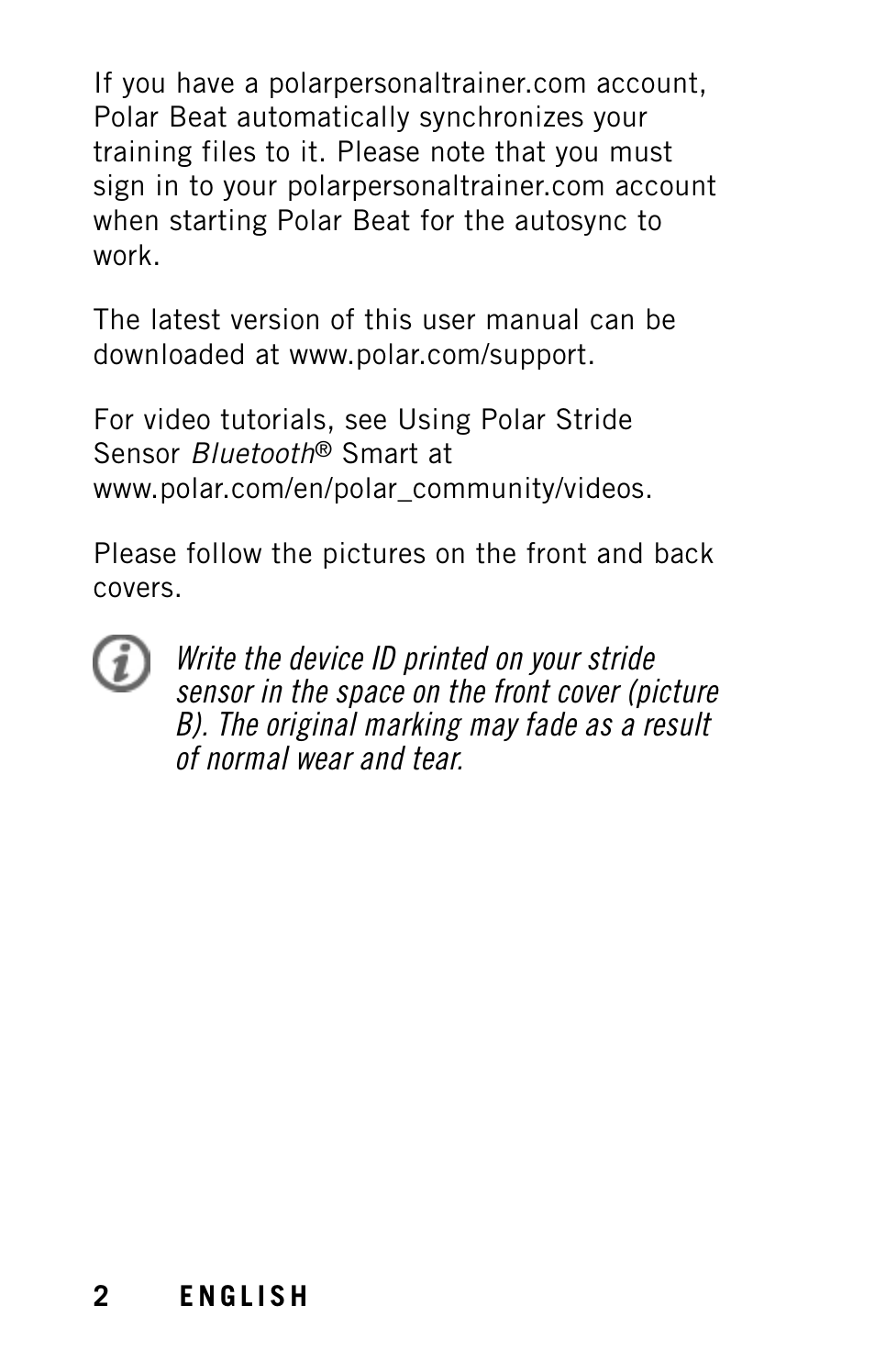 POLAR Stride Sensor BT Smart User Manual | Page 4 / 18