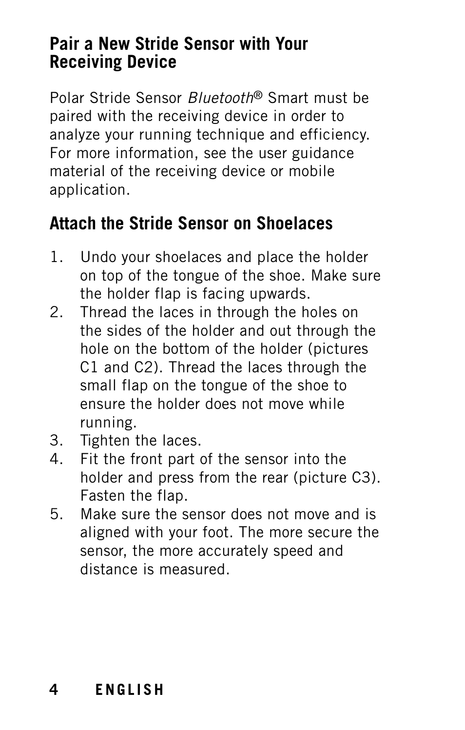 Attach the stride sensor on shoelaces | POLAR Stride Sensor BT Smart User Manual | Page 6 / 18