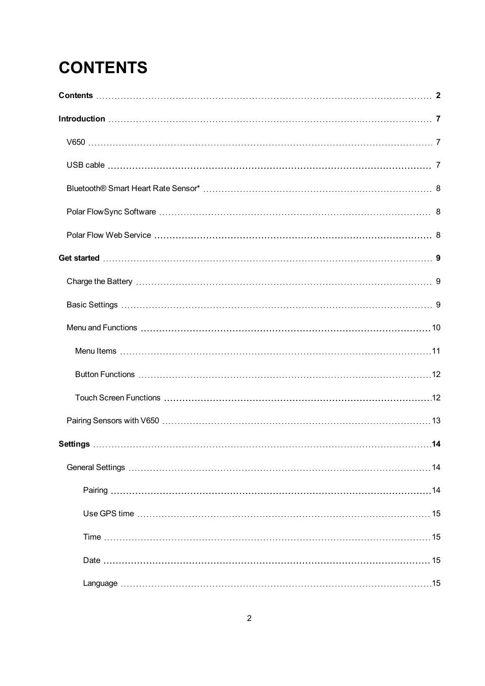 POLAR V650 User Manual | Page 2 / 56