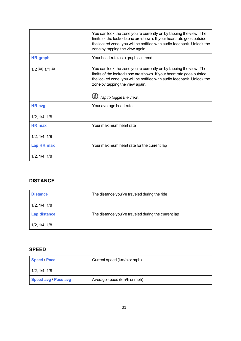 Distance, Speed | POLAR V650 User Manual | Page 33 / 56