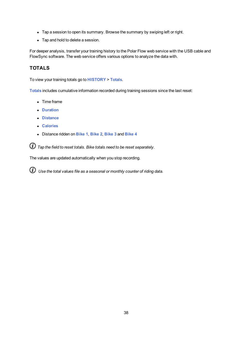 Totals | POLAR V650 User Manual | Page 38 / 56