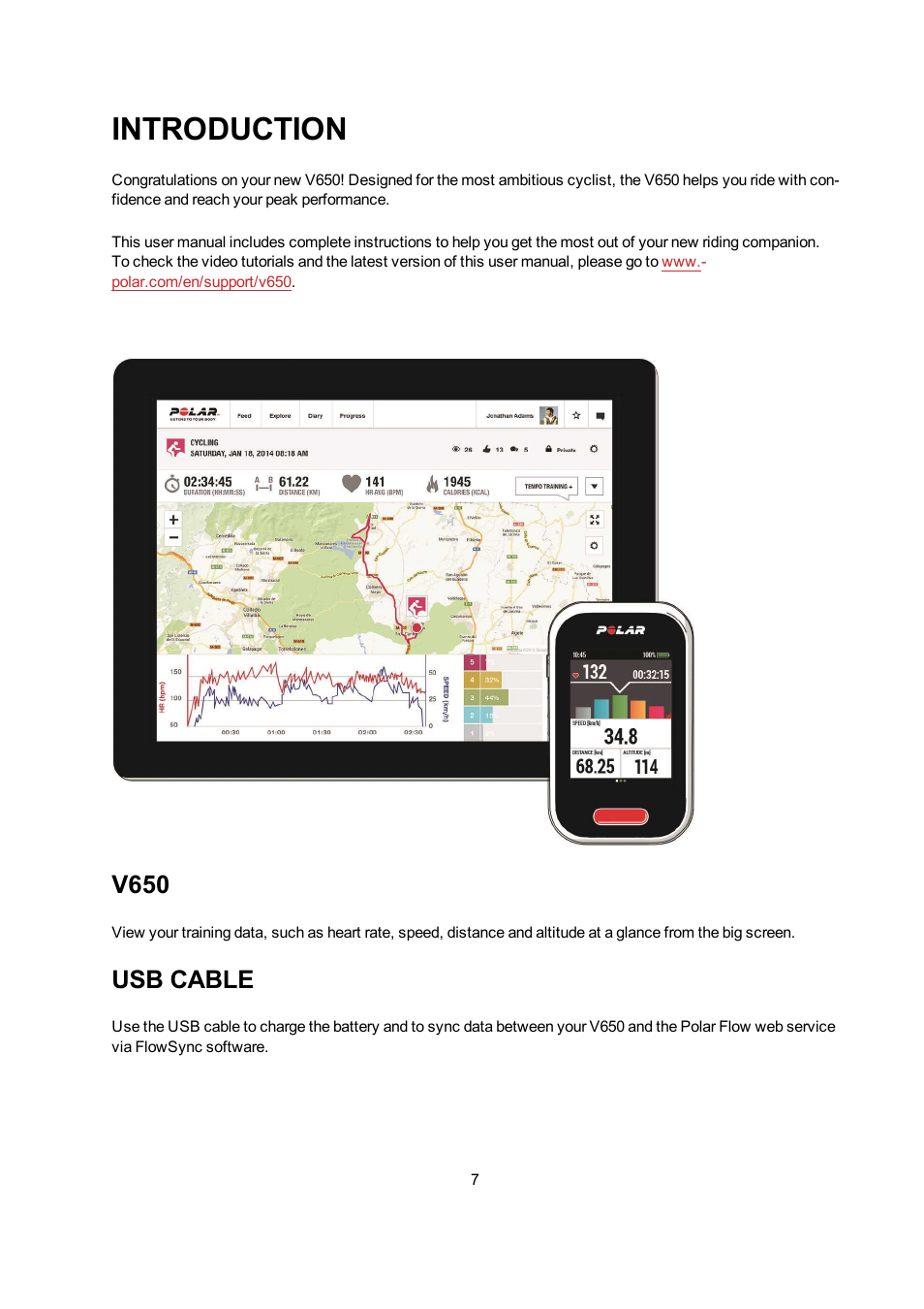 Introduction, V650, Usb cable | POLAR V650 User Manual | Page 7 / 56