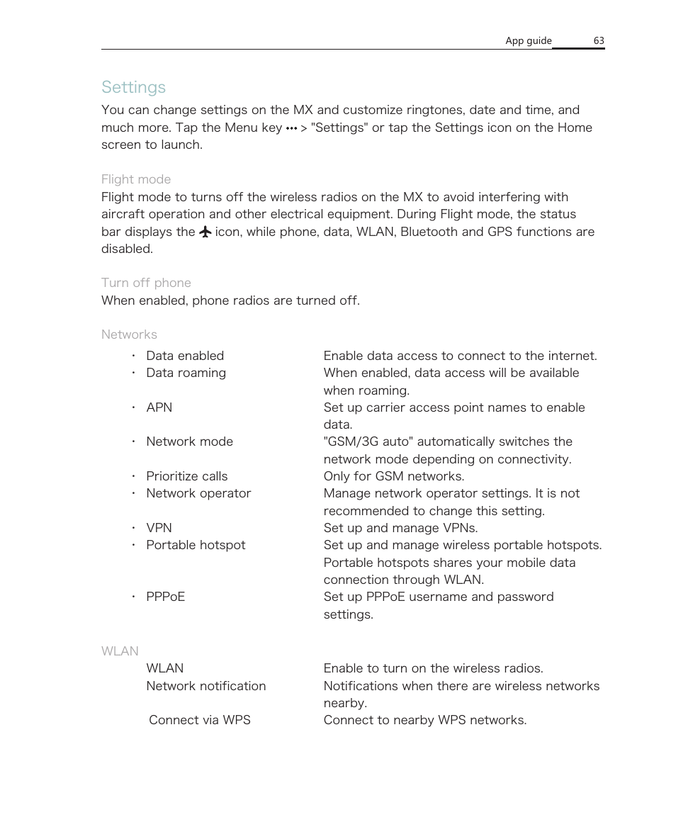 Settings | Meizu MX User Manual | Page 67 / 77