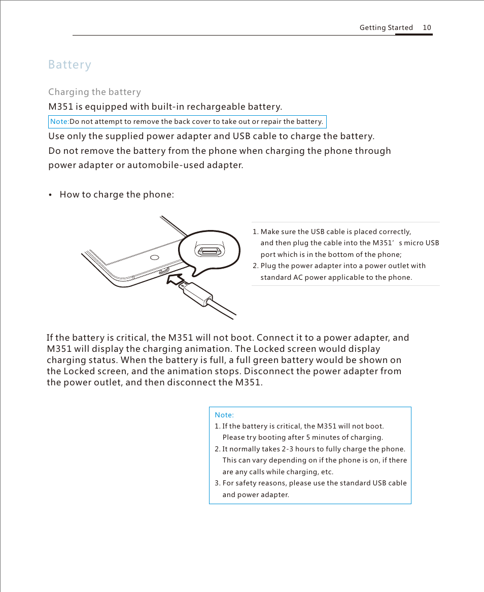 Battery | Meizu M351 User Manual | Page 10 / 61