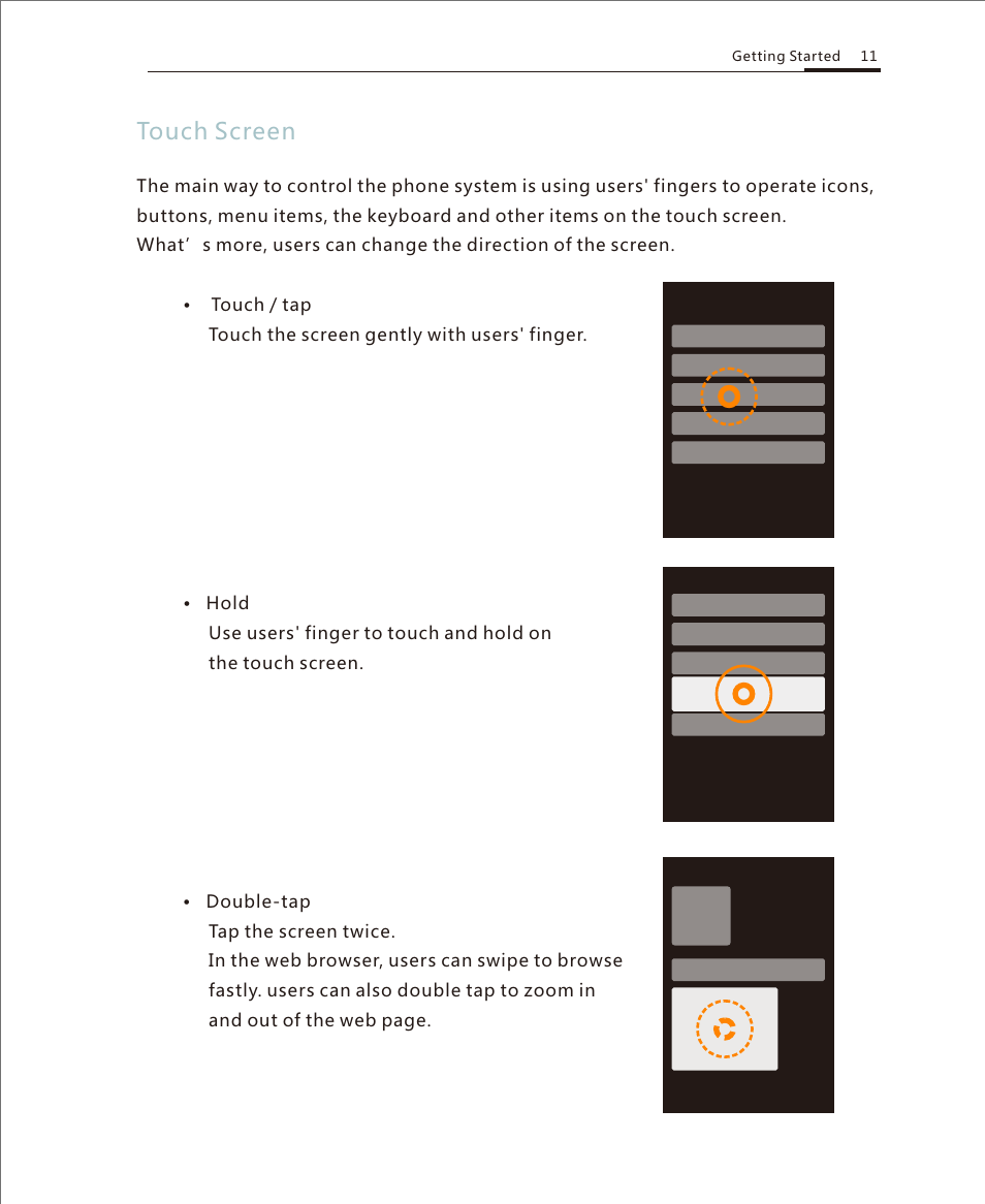 Touch screen | Meizu M351 User Manual | Page 11 / 61