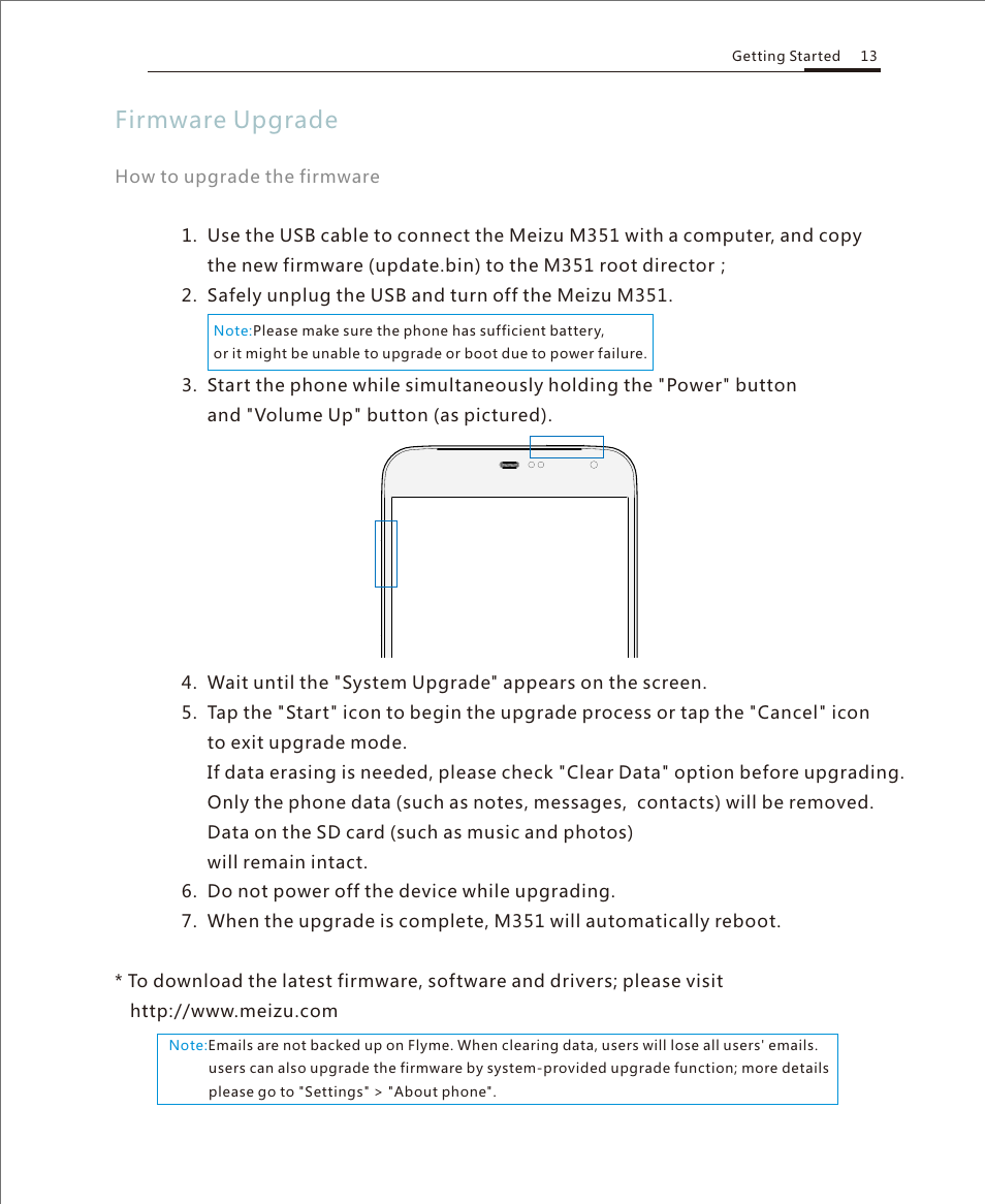 Firmware upgrade | Meizu M351 User Manual | Page 13 / 61