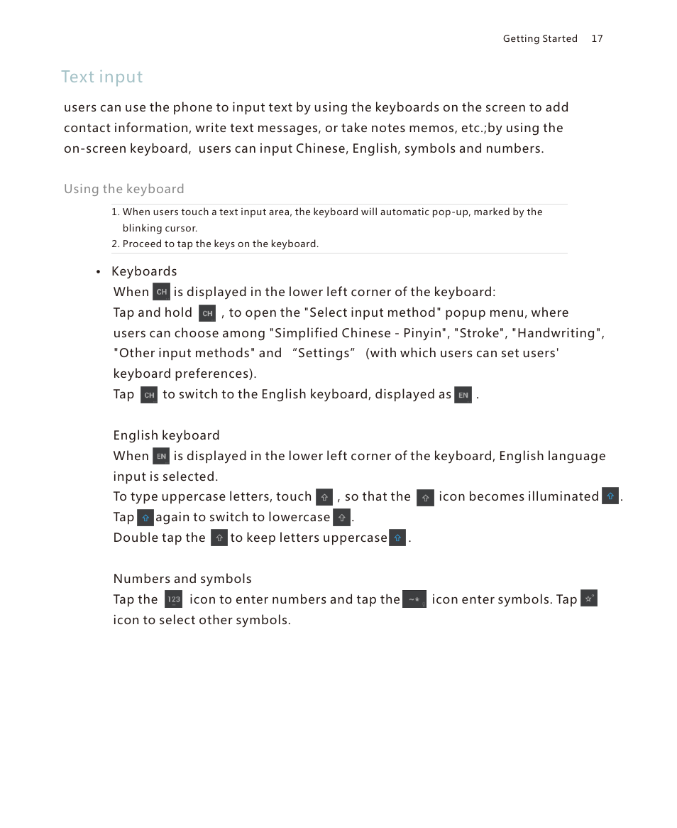 Text input | Meizu M351 User Manual | Page 17 / 61