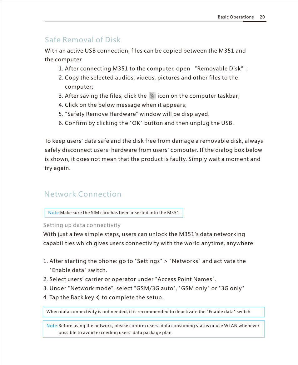 Safe removal of disk;network con, Safe removal of disk network connection | Meizu M351 User Manual | Page 20 / 61