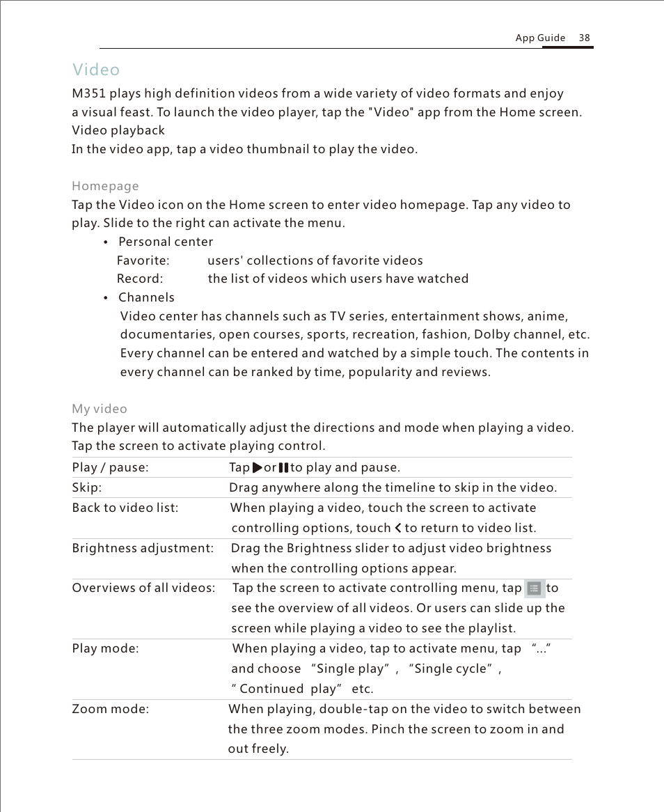 Video 1, Video | Meizu M351 User Manual | Page 38 / 61