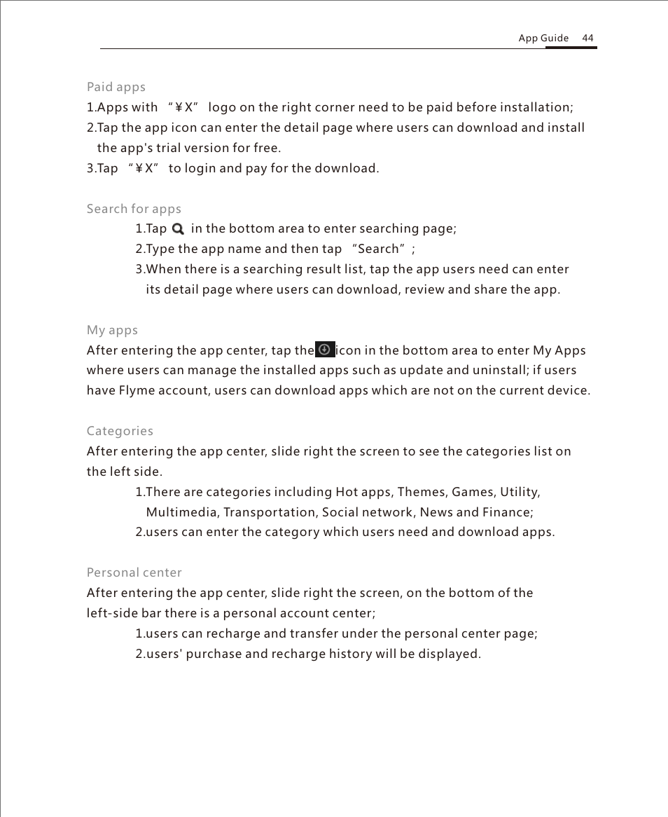 App center 2 | Meizu M351 User Manual | Page 44 / 61