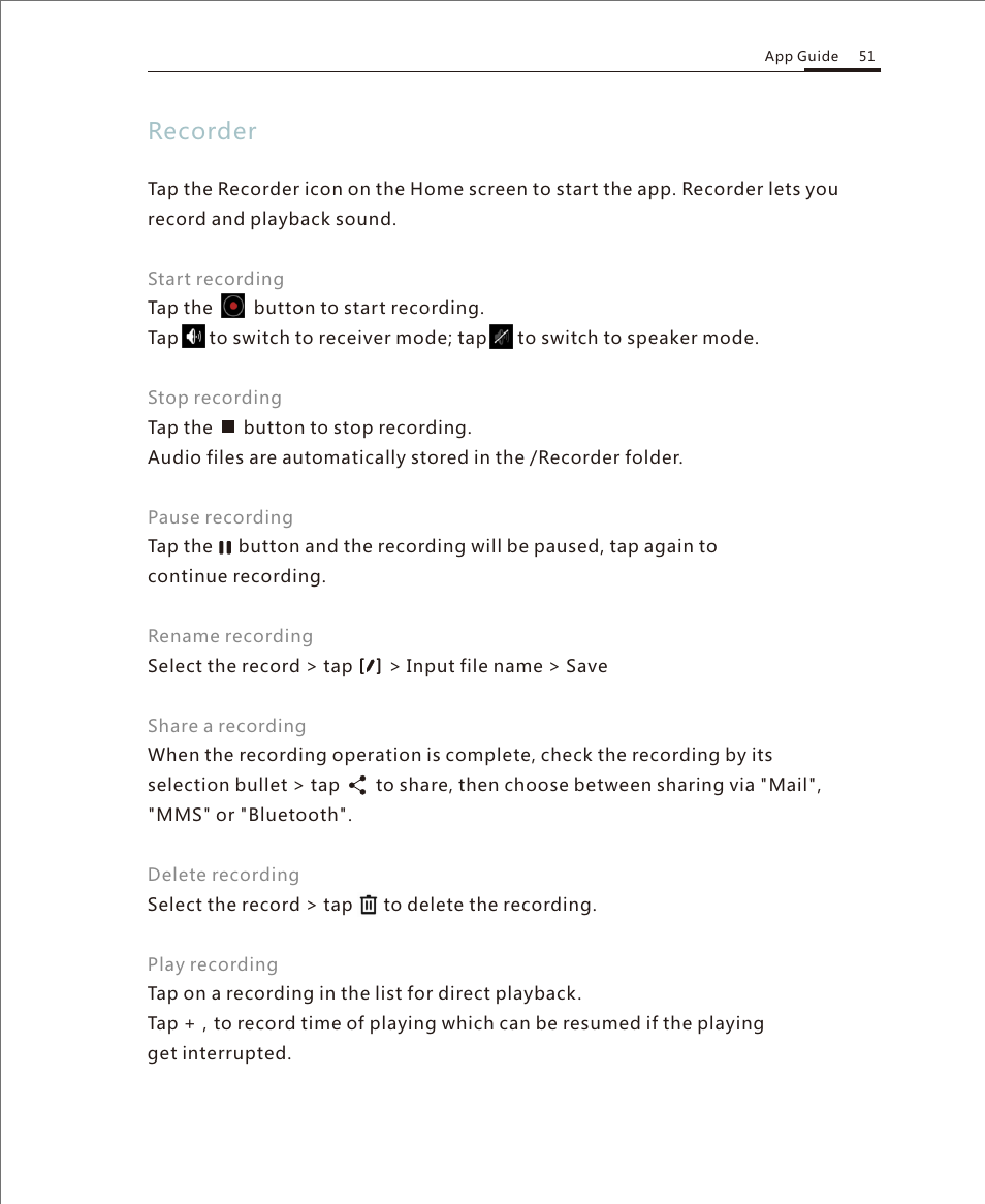 Recorder 1, Recorder | Meizu M351 User Manual | Page 51 / 61