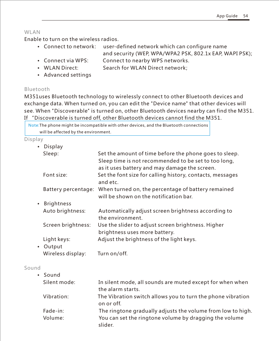 Settings 2 | Meizu M351 User Manual | Page 54 / 61