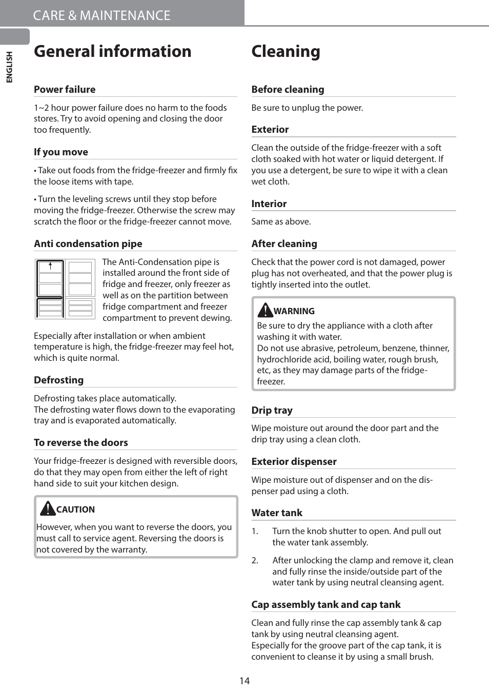 General information, Cleaning, Care & maintenance | LG GW-B489SMFZ User Manual | Page 14 / 21